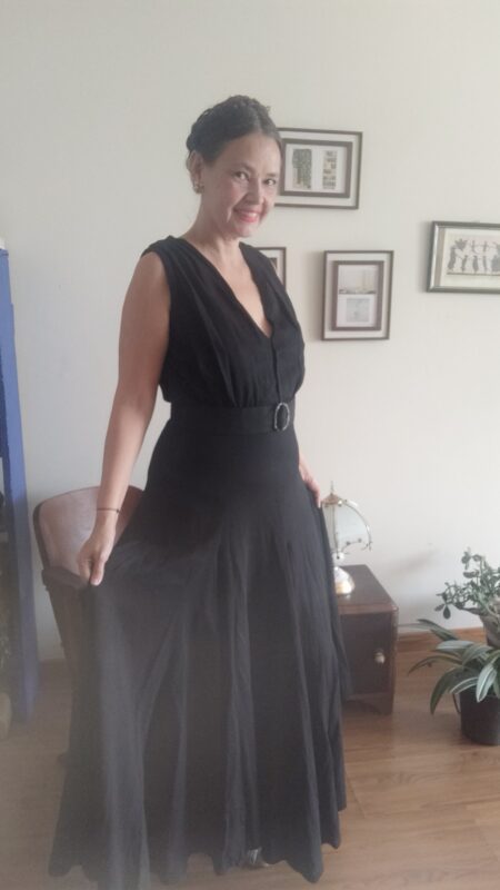 vestido vintage anos 70, preto, longo